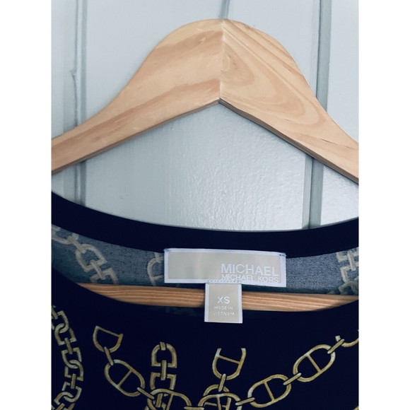 Michael Kors Dress XS Black Gold Chain Print Slinky Jersey Knit Long Sleeves - Picture 3 of 7